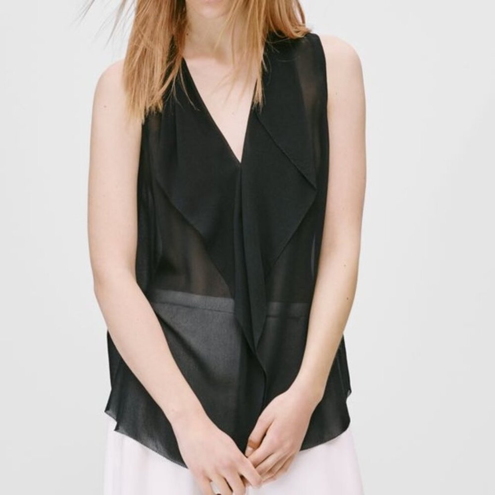Aritzia Babaton Ainsley Sleeveless Silk Blouse in Black Sz S